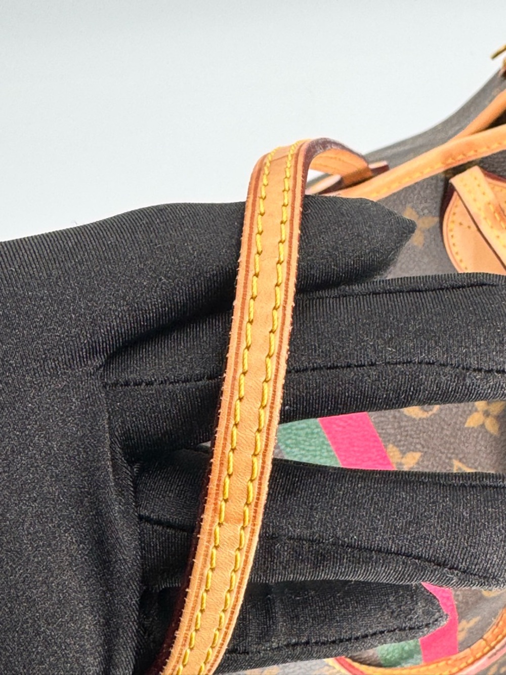 Louis Vuitton Monogram Canvas Tote with Green & Pink Center Stripe - Picture 4 of 16